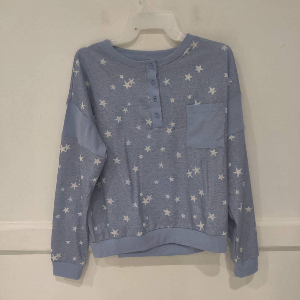 NWT Splendid Womens Henley Long Sleeve Pajama Top Lounge Blue Size S $45 YY026